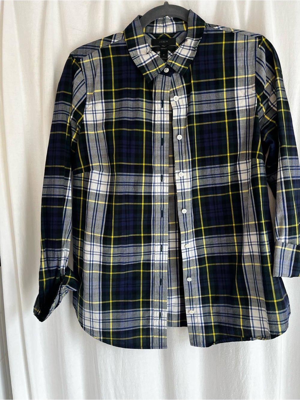 J. Crew Navy & Yellow Plaid Shirt